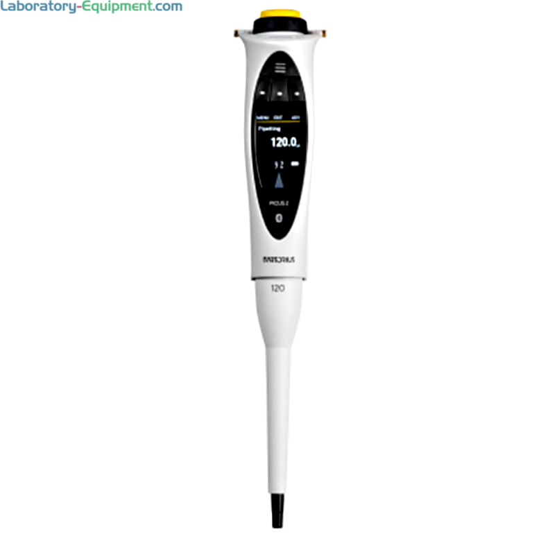 Single-channel LH-747041 Picus 2 Electronic Pipette by Sartorius with a 5-120 μl volume range, an adjustment wheel, safety features and connectivity