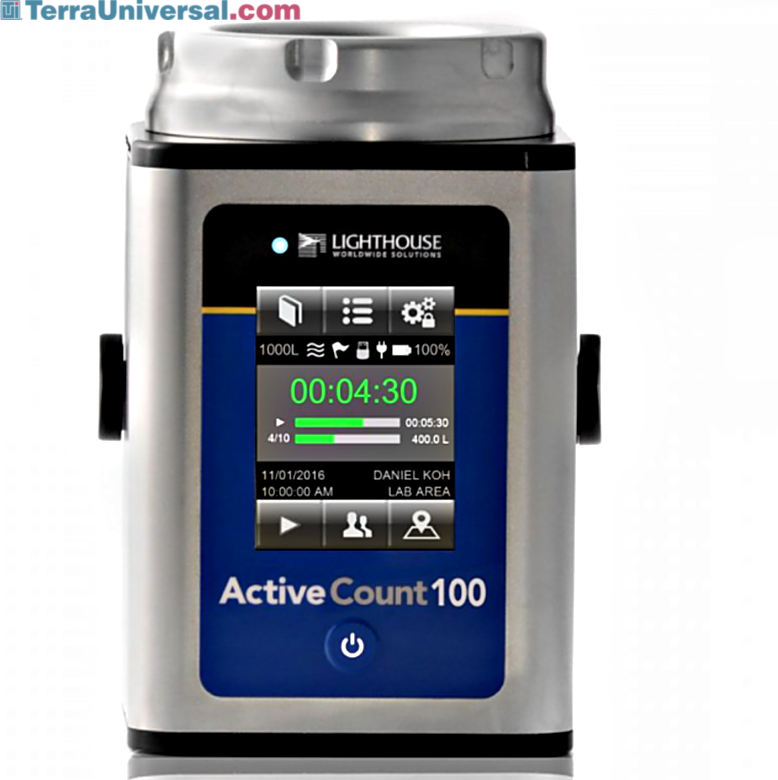 Microbial air sampler for cleanrooms and aseptic environments provides continuous and periodic sampling with a 100 L/min. flowrate and a 6 hour battery life | 1510-53 displayed