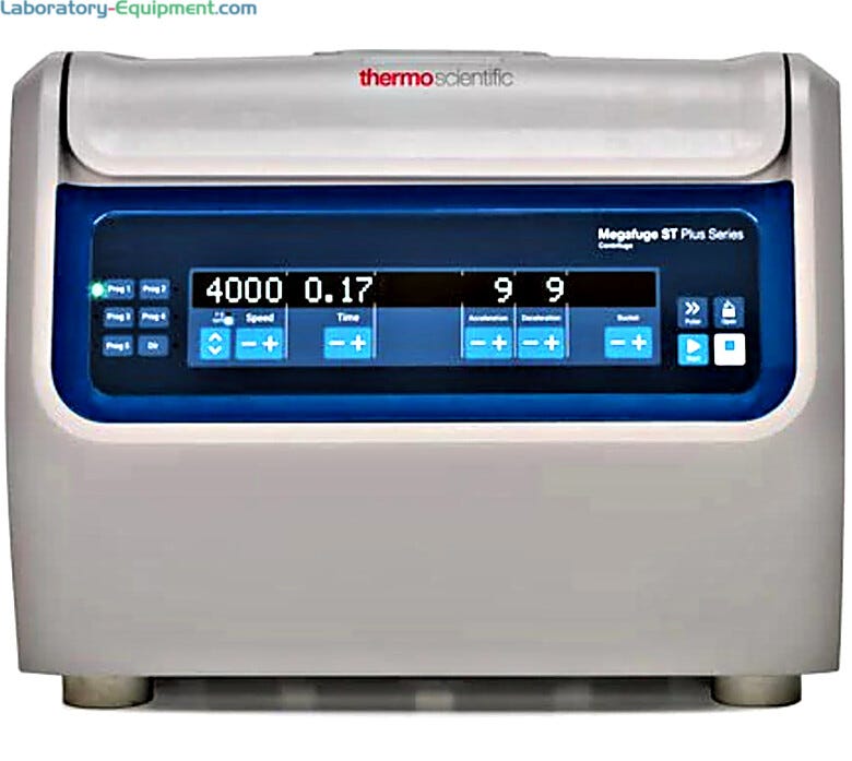1.6L Megafuge ST1 Plus Centrifuge by Thermo Scientific in general use and IVD Certified models have a max 15,200rpm, a 6-program memory and optional rotors | 6707-98 displayed