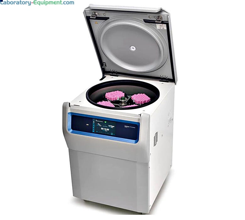 4-liter Floor Model Multifuge X4F Pro Centrifuge by Thermo Fisher Scientific with a 100-program run and color touchscreen LCD display designed to save benchtop   |  1717-63 displayed
