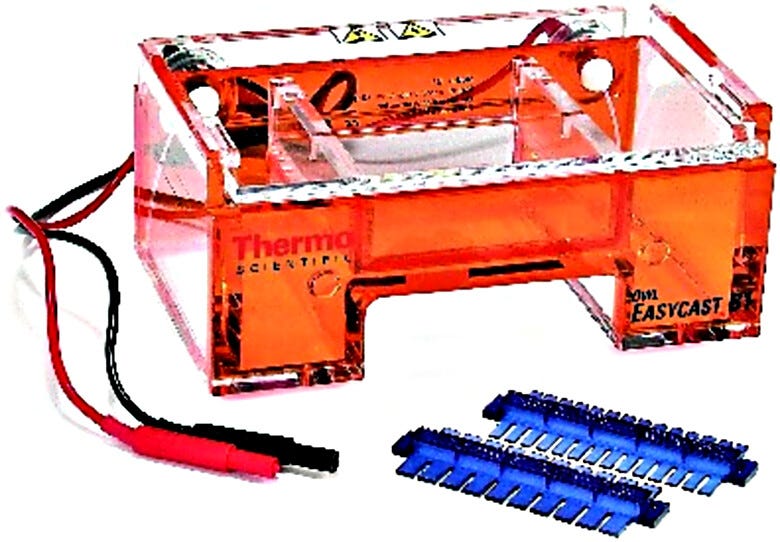 Owl EasyCast B1 Mini-Gel Horizontal Electrophoresis System with a 600 ml capacity includes a UVT gel tray, two combs and power supply  |  1017-05 displayed