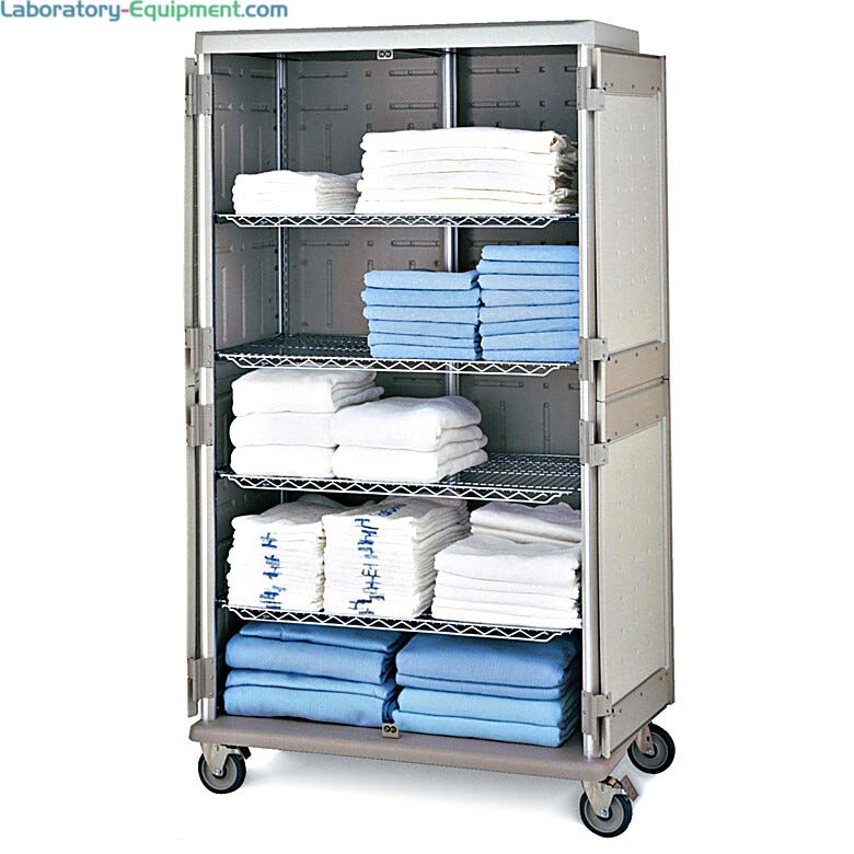 Antimicrobial Double-wide tall mobile cart with quikSLOT inserts for storage of medical linens | 1306-81 displayed