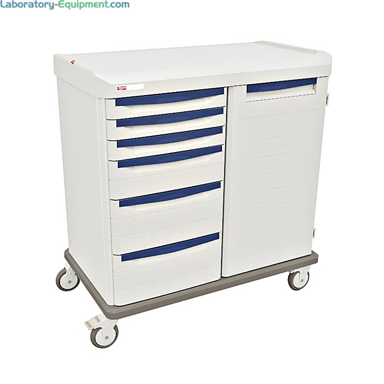 Antimicrobial medical double-bay mobile shelf with left and right bays  |  1306-82 displayed