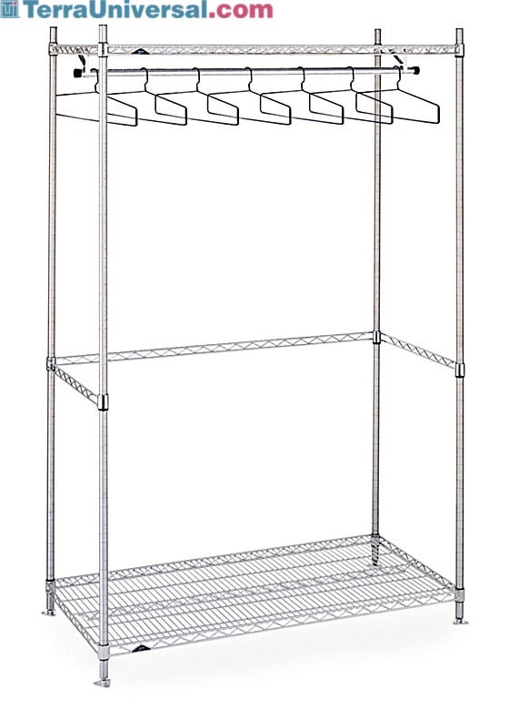 Stainless steel Upright Garment Racks provide clean, space-efficient storage of cleanroom frocks, coveralls and other apparel  |  2650-16 displayed