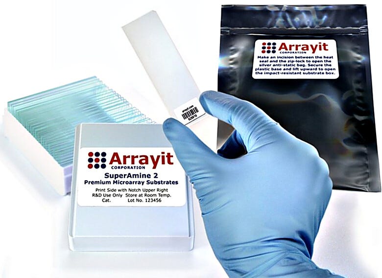 All substrate slides are compatible with a variety of Arrayit instruments, tools and consummables  |  3031-49-B displayed