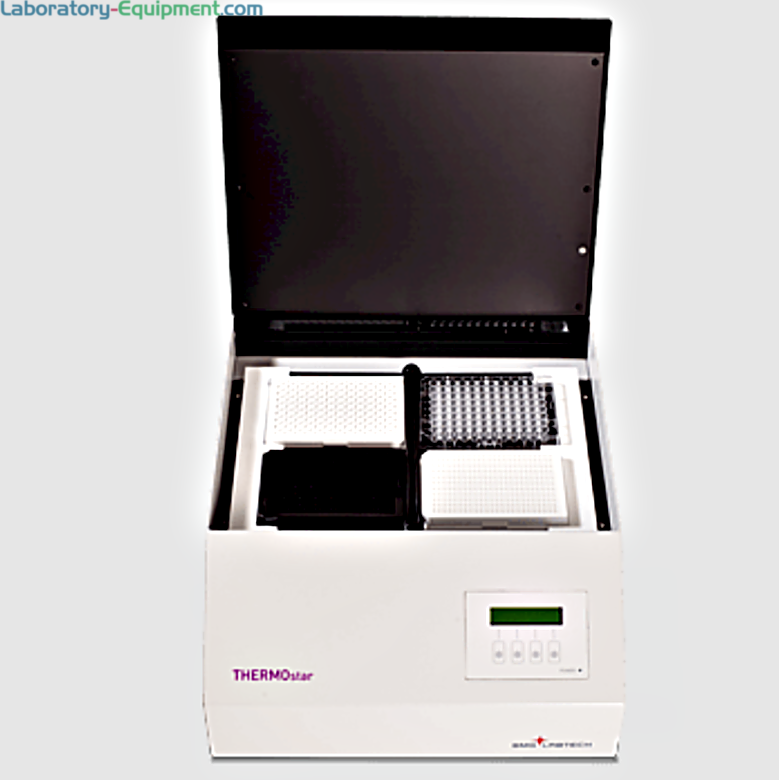 THERMOstar microplate incubator and orbital shaker with a 4-plate capacity, 120-700rpm and up to 56°C incubation; compatible with BMG LabTech Microplate Readers  |  8000-87 displayed