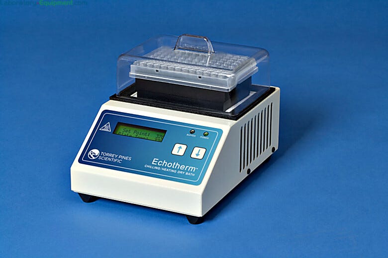This Digital Chilling Heating Dry Bath has a digital display that is backlit for easy reading | 5005-00 displayed