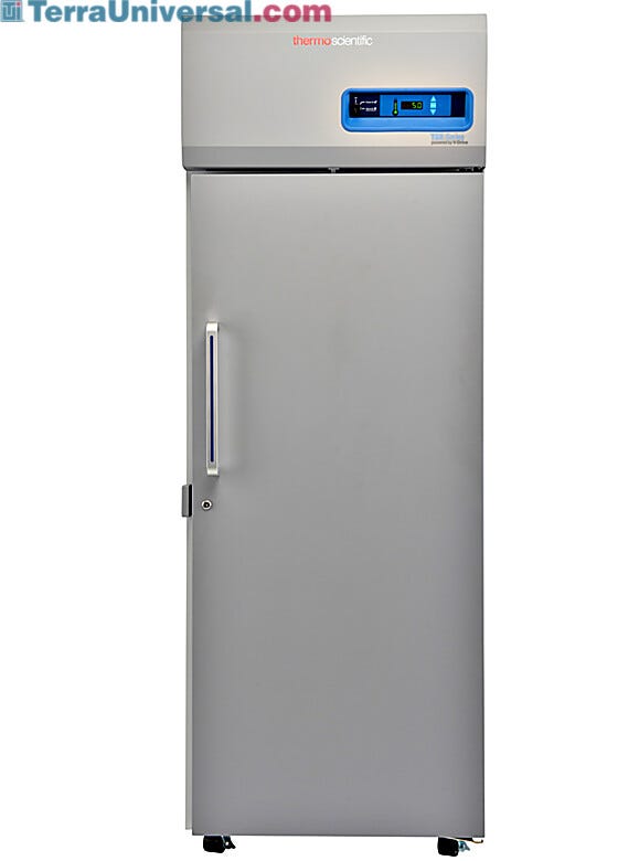 Single-solid door 650L TSX High-Performance Refrigerator by Thermo Fisher Scientific includes 4 shelves and casters; GMP Clean Room Class A/ISO 6 compatible | 1621-13 displayed