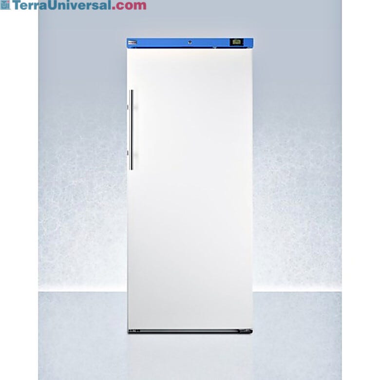 An 18 cu. ft. upright single solid vaccine freezer with manual defrost, by Accucold  |  1622-50 displayed