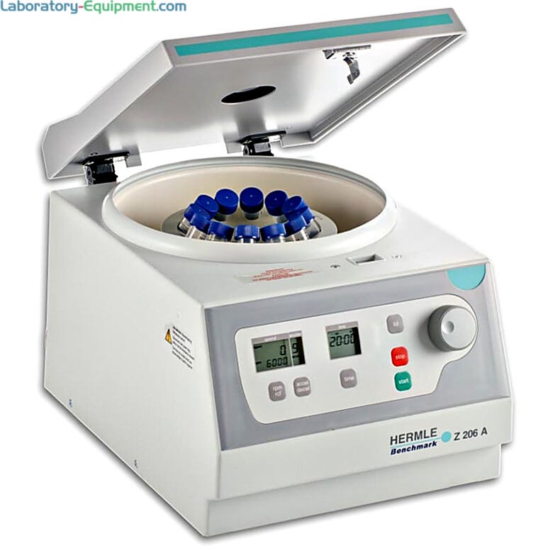 Hermle’s Z206 compact centrifuge, holds tubes in swing-out or angle rotors  |  2823-51 displayed