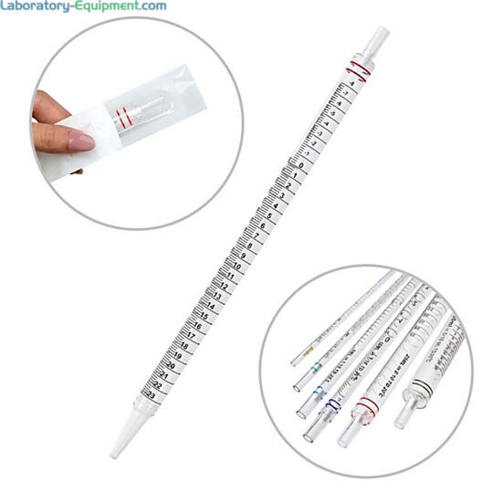 The 25mL red serological pipettes have a plugged cotton