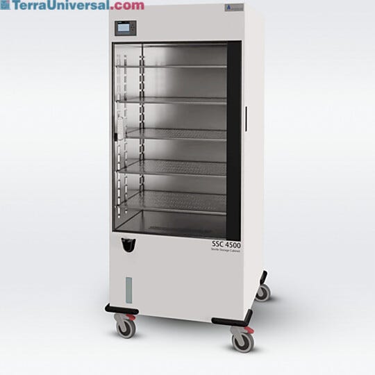 Large sterile storage cabinet with five shelves included for storing sterile medical equipment in a clean air, controlled environment  |  3947-00 displayed