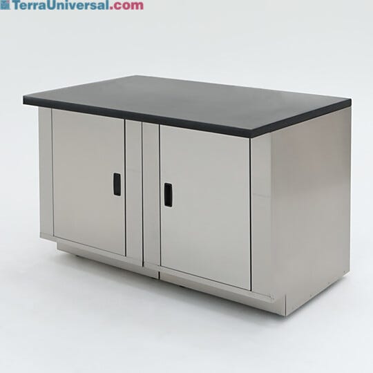 48" wide stainless steel base cabinet with epoxy table top resists common organic compounds, acids, and solvents; ideal for biochemistry labs  |  1725-13 displayed