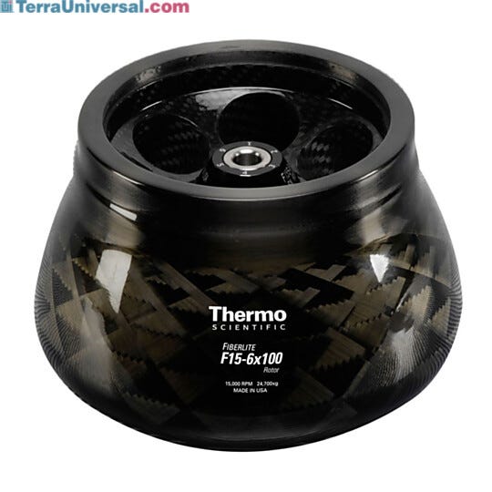Hereaus Fiberlite F15-6 x 100y fixed 25° angle centrifuge rotor accommodates six 85 ml Nalgene tubes  |  1537-86 displayed