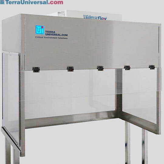 BioSafe® vertical laminar flow hood with polycarbonate panels; Cracks less easily with ~250x impact resistance of glass, 15x impact resistance of acrylic | 1688-PC-4830 displayed
