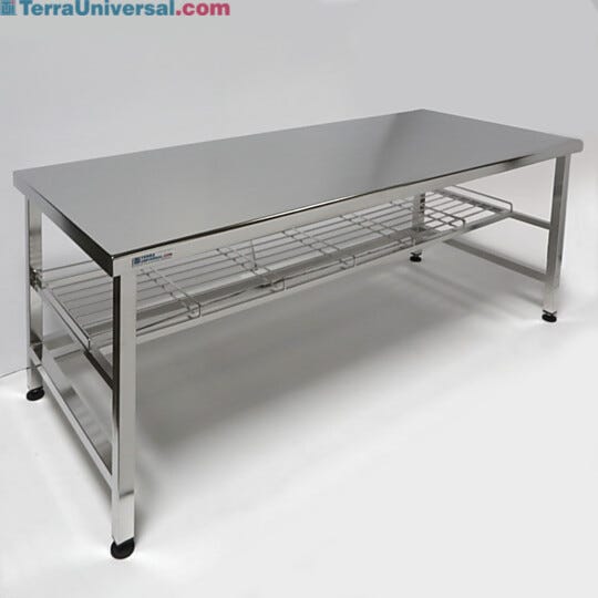 Electropolished 304-stainless steel ISO 4 cleanroom table with continuous seam welds; durable, all-welded work station for critical processes  |  9603-07 displayed