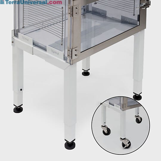 Stainless Steel and powder-coated steel stands adjust to fit cabinets, desiccators and cleanroom equipment of any size.  |  1609-20 displayed