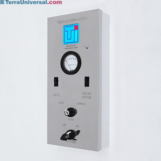 Softwall cleanroom control panel provides centralized control and monitoring of cleanroom functions; status indicator LED blinks when FFU filters need replaceme | 6600-25A-NS displayed
