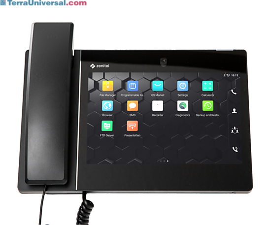 Convenient desktop video conference telephone/intercom running on Android OS with SIP/VoIP connectivity, Wi-Fi and Bluetooth  |  6711-13 displayed