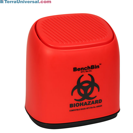 1.5-Gallon BenchBin with a spring lid ideal for disposal of pipette tips, small tubes and gloves; starter kit with 400 autoclave bags #A8401-SK available