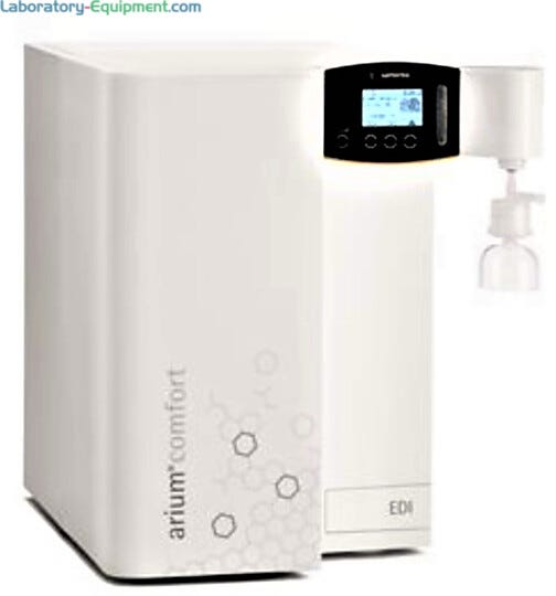 Arium Comfort II produces ASTM Type 1 and Type 2 water in a single system available with a UV lamp and a TOC monitor in select models | 9510-PP-01 displayed