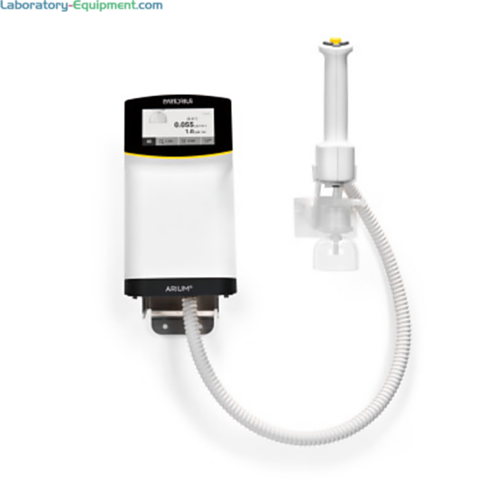 Space-saving wall-mount ultrapure remote dispenser for left and right handed users connects with Arium Comfort and Arium Pro models for Type 1 water supply | 1017-PP-14 displayed