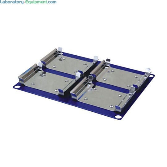 Dedicated microplate platform for use with the Incu-Shaker CO2 Mini Incubator by Benchmark Scientific holds 4 standard deepwell microplates  |  2823-03 displayed