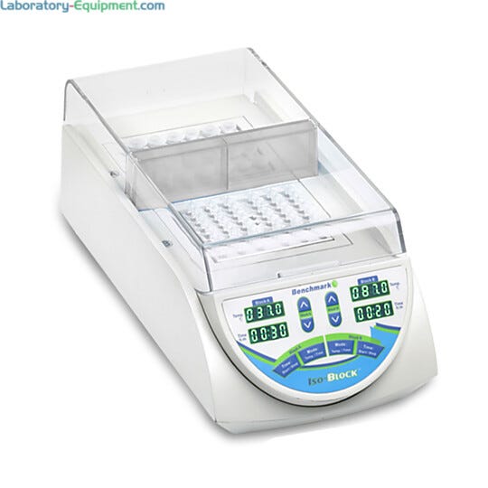 Benchmark's IsoBlock is a digital dry bath that features two  isolated chambers maintain independent time and temperature control  |  2829-49 displayed