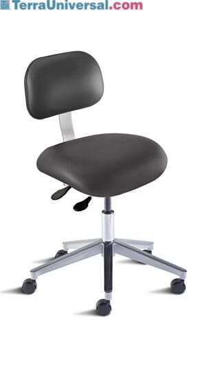 Biofit black desk chair includes seat and backrest that tilt independently with separate levers, chrome-plated metal parts, and large high-profile aluminum base