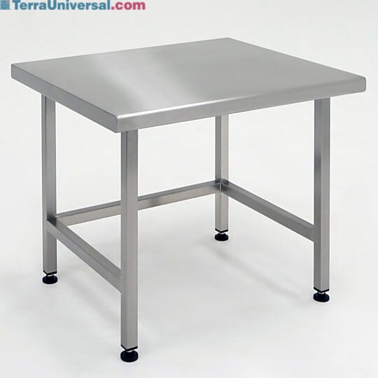 Stainless steel ISO-rated cleanroom table with solid top features ultra-smooth surfaces for easy cleaning and sterilization  |  9603-03 displayed