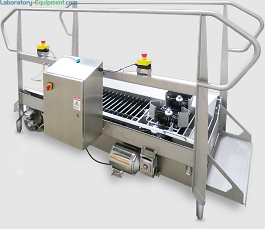Solid Stainless Steel BSX1000 High-Capacity Walk Through Boot Scrubbers allow users to enter and exit on either side; removable components and brushes for easy  |  5608-PP-07 displayed