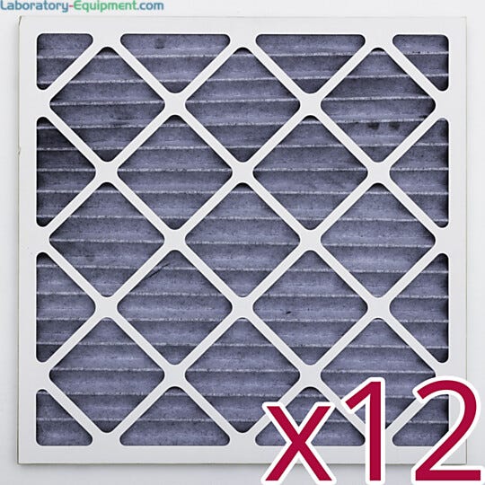 12 pack of Activated Carbon Pleated Prefilters for odor and gas removal provides high efficiency for adsorbing odors and controlling airborne irritants  |  6702-64 displayed