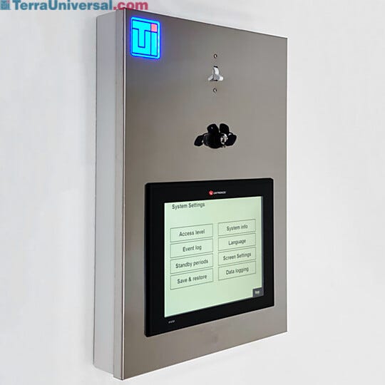 Cleanroom control panel with built-in Tier 4 touchscreen console; datalogging (pressure/temp/RH) and FFU control for up to 16 rooms, 200 FFUs  |  6607-04 displayed