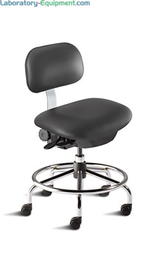 Biofit ISO4 black desk chair includes high profile tubular steel base, dual-wheel casters, footring and concave seat with internal seat board bumperguard