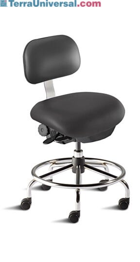 Biotfit ISO4 black desk chair includes high profile tubular steel base, dual-wheel casters, footring and four-way contouring seat