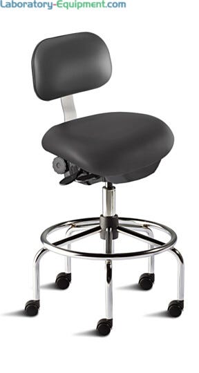 Biofit ISO4 black high bench chair includes high profile tubular steel base, dual-wheel casters, footring and four-way contouring seat