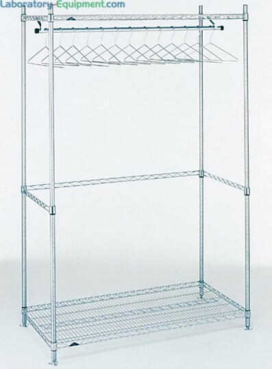 Support frame shown with corner posts, shelf and hanger tube. Product details may differ.  |  2650-28 displayed