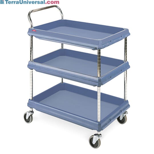 InterMetro deep ledge three shelf antimicrobial cart with adjustable center shelf  |  1532-86 displayed