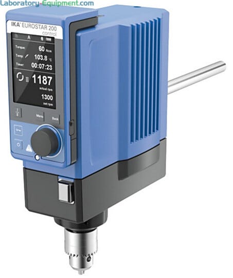 IKA EUROSTAR 200 control Overhead Stirrer with a 100L capacity features programmable functions and a wireless controller integrates with lab software  |  6926-98 displayed