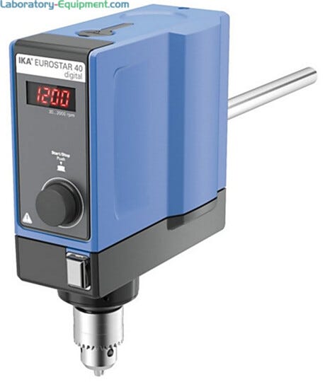 Ideal for basic, low-volume stirring tasks, IKA EUROSTAR 40 digital Overhead Stirrer with a 25L capacity features an infinitely adjustable speed control | 6926-25 displayed