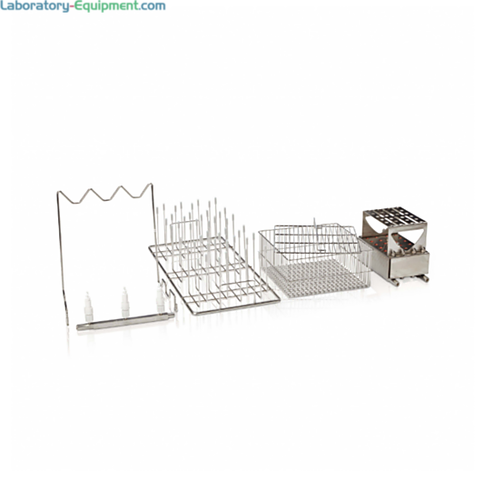 Labconco FlaskScrubber Starter Kit #4577200 includes: 24-pace pipette insert, graduated cylinder insert, utensil basket w/ cover, 48-pin insert and upper rack | 6921-89 displayed