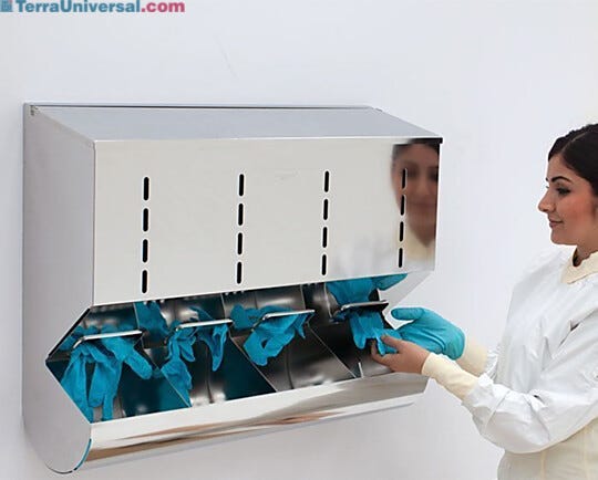 BioSafe® stainless steel glove dispensers allow easy access to loose gloves and supplies; easy-open top for clean, fast restocking | 4951-33-2 displayed