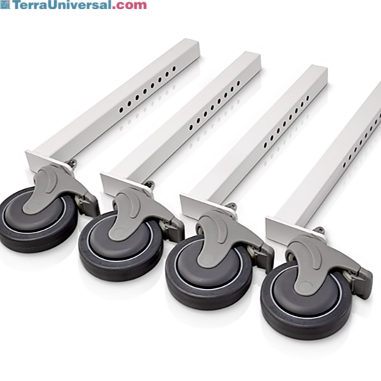 Heavy-duty caster kit by Labconco with four 5" diameter toe-locking nylon casters are chemical resistant, easy to clean and has a 1,500 lb. maximum load, 519010