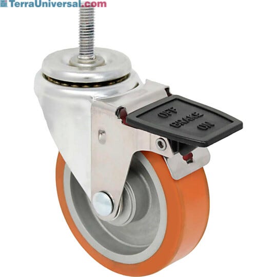 Stainless steel swivel caster with high temperature wheel and brake | 1701-94 displayed