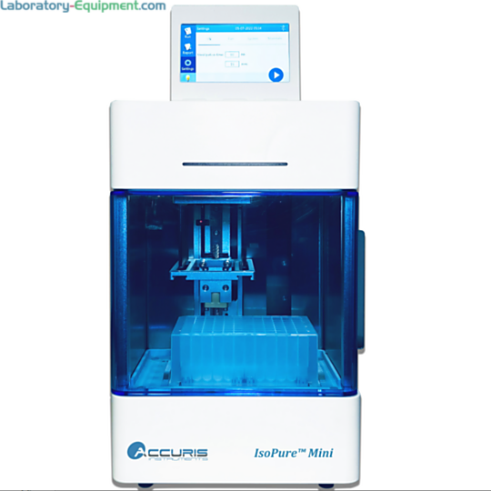 Compact ISOPure 96 Automated System with a 16-sample capacity for sample volumes from 50µl to 1000µl features a 4.3" color touch screen