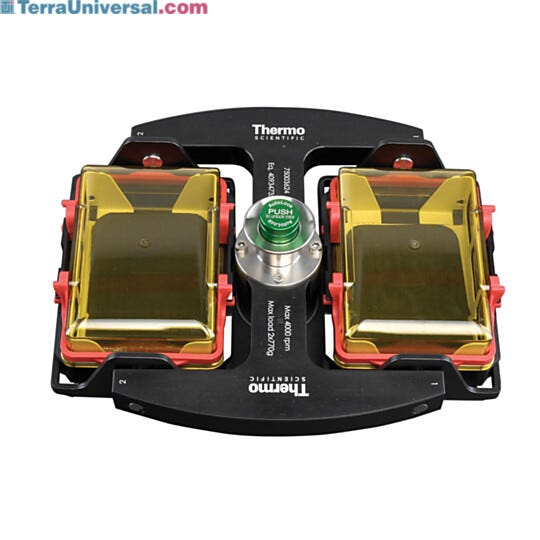 M-20 90° swinging-bucket centrifuge rotor holds standard or deep-well microplates; compatible with Thermo Scientific centrifuges  |  1538-58 displayed
