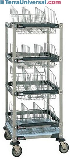 MetroMax i Gown and Bootie Storage units include adjustable baskets and dividers for easy storage of bulky or odd-shaped items  |  1403-12 displayed