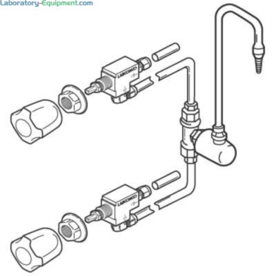 Illustration of the mixed cold/hot water service fixture kit with gooseneck faucet for fume hoods  |  3644-93 displayed