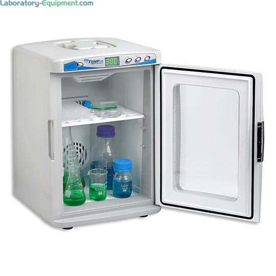 20L capacity myTemp Mini Digital Incubators by Benchmark Scientific store 2L bottles and flasks, include 2 adjustable shelves  and an internal outlet for connec