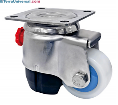 Caster/leveler; swivel, 2", nylon, stainless steel plate, 220 lb. cap, white  |  1701-96 displayed